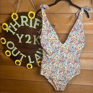 Antonio Melani Floral One Piece Bow Modest Deep V Backless Swimsuit 10